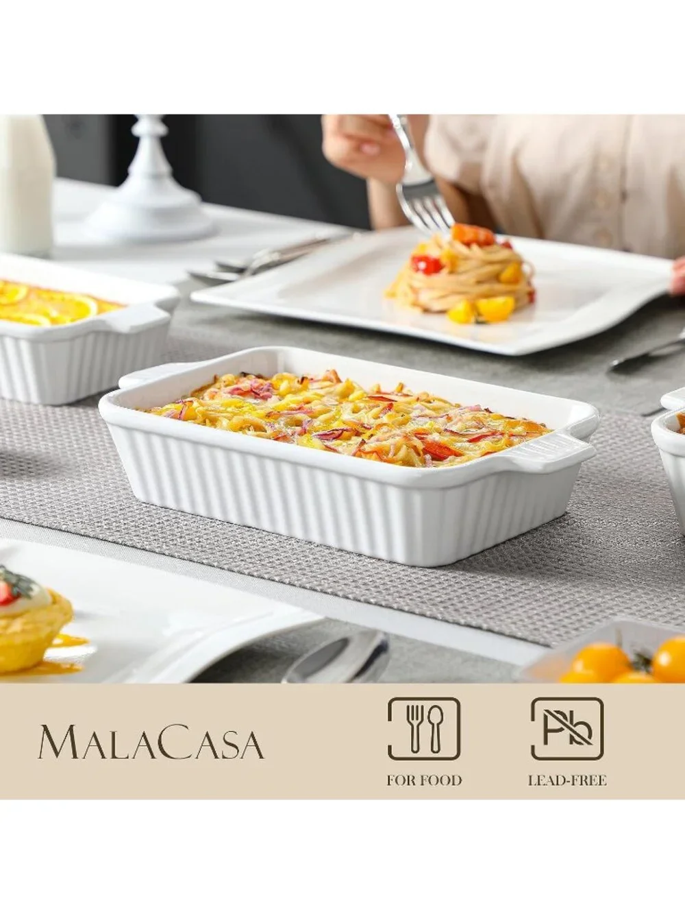 4 Set White Ceramic Casserole Dishes for Oven Ceramic Baking Deep Dishes Set